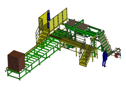 Projeto renderizado de linha automatizada para madeira
